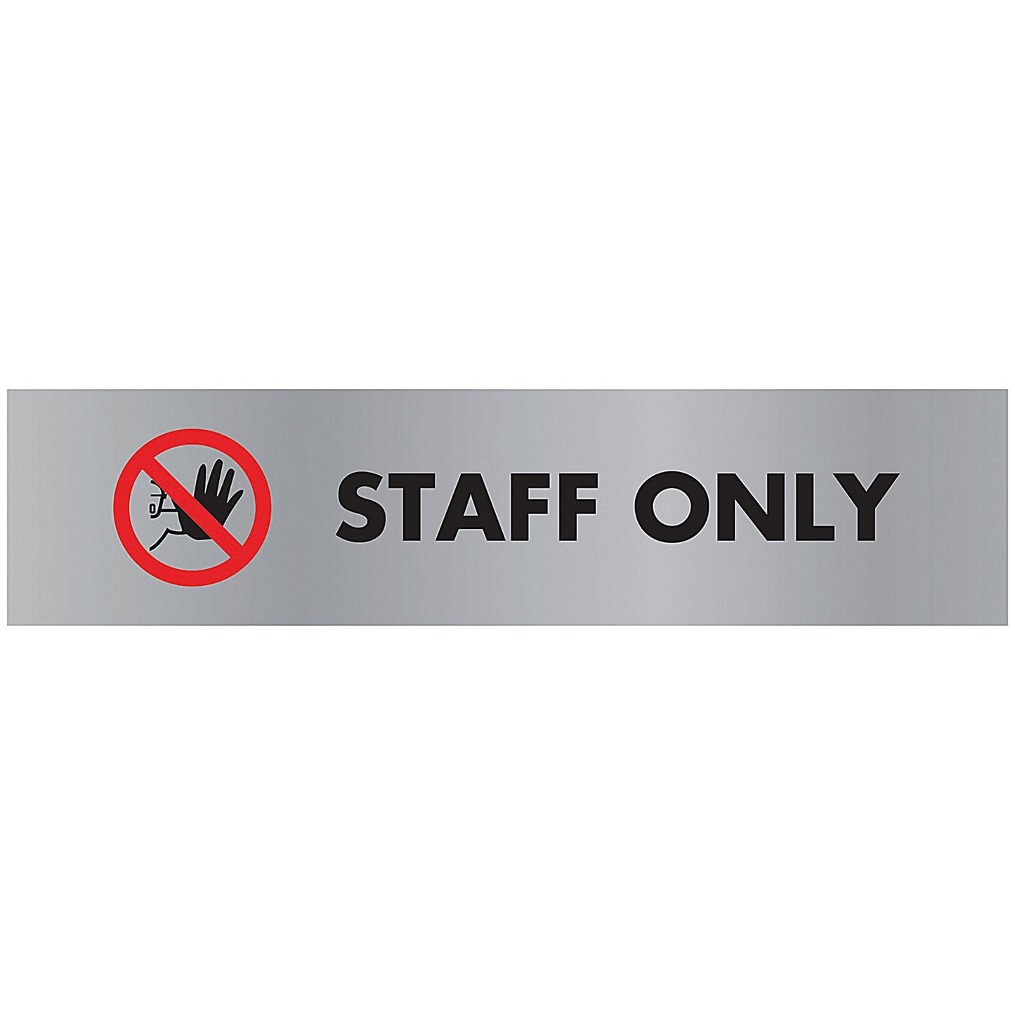 Stewart Superior Seco Brushed Aluminium Effect Staff Only Acrylic Sign, 190x45mm, Red and Black on Silver