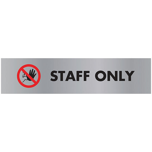 Stewart Superior Seco Brushed Aluminium Effect Staff Only Acrylic Sign, 190x45mm, Red and Black on Silver