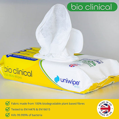 Uniwipe Bio Clinical Biodegradable Midi Wipes, 100 Wipes