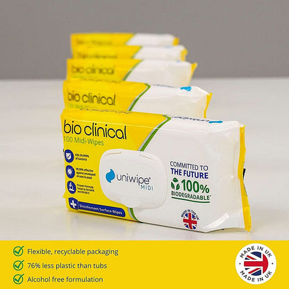 Uniwipe Bio Clinical Biodegradable Midi Wipes, 100 Wipes