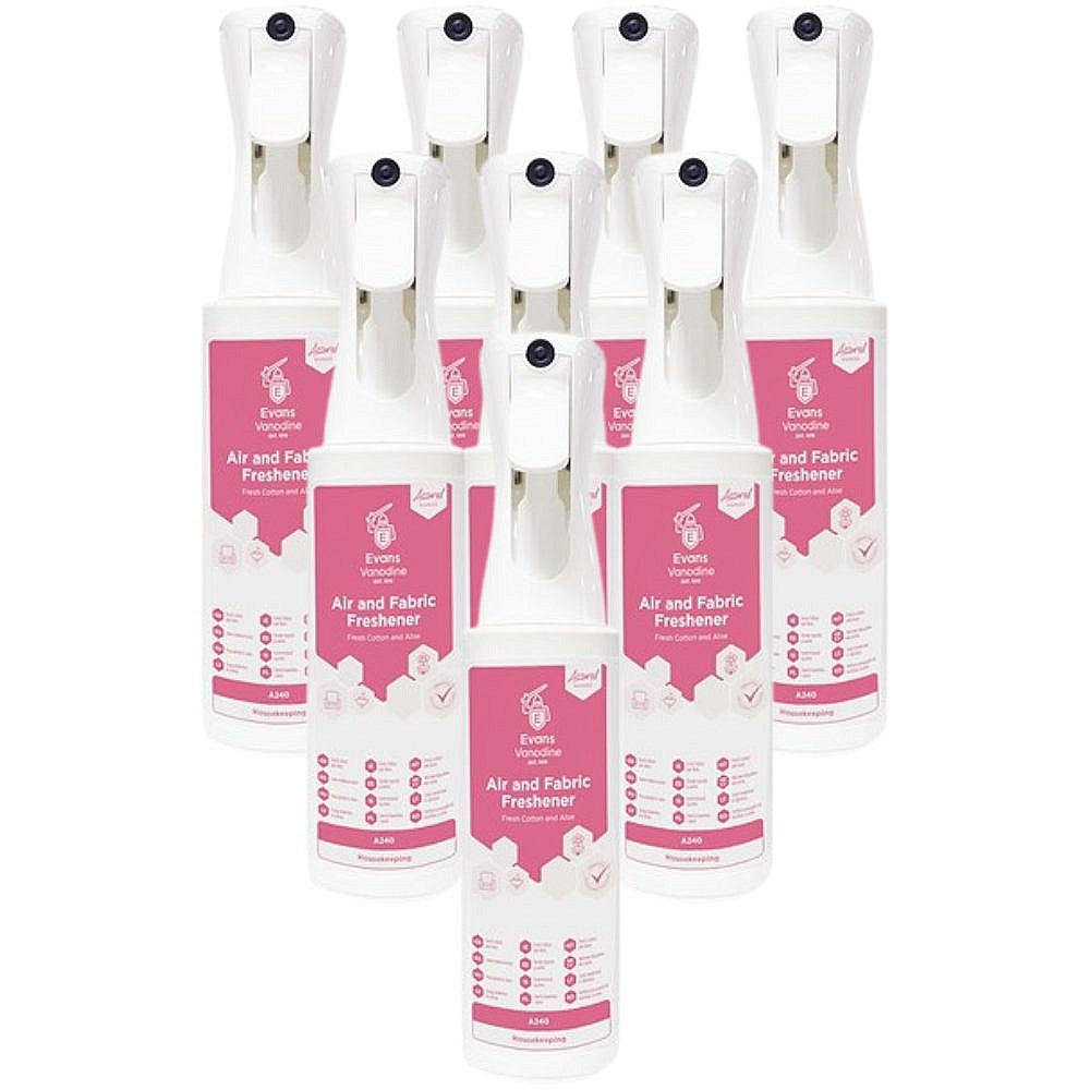 Evans Air and Fabric Freshener, Fresh Cotton and Aloe, 500ml, Pack of 8