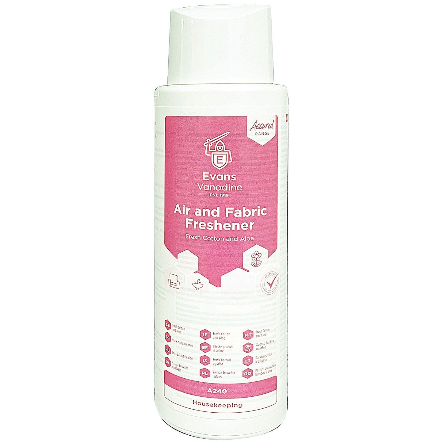 Evans Air and Fabric Freshener, Fresh Cotton and Aloe, 500ml, Pack of 8