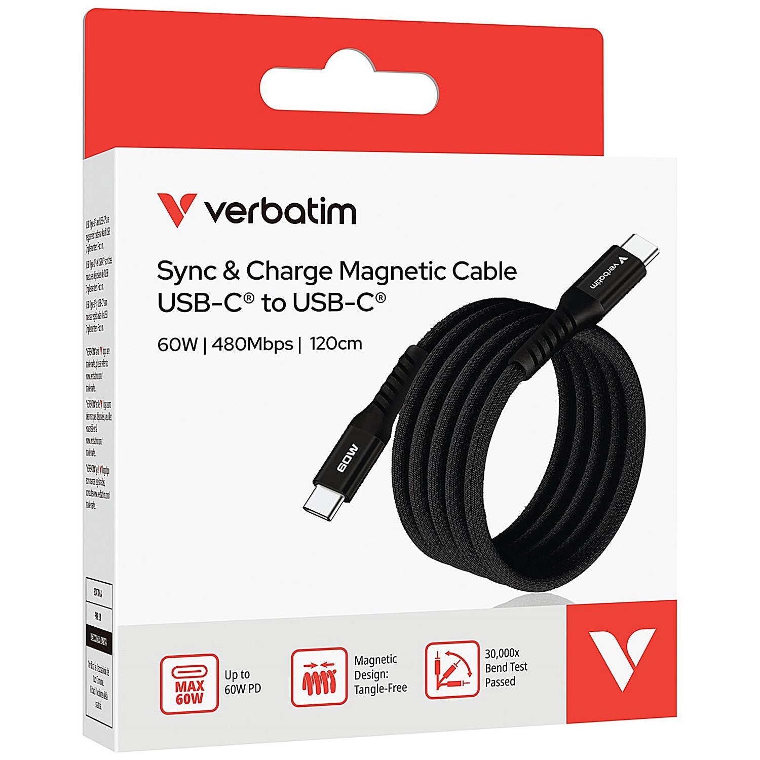 Verbatim Sync + Charge Magnetic Cable 60W USB-C to USB-C 120cm Black Easy2Order : VM31859