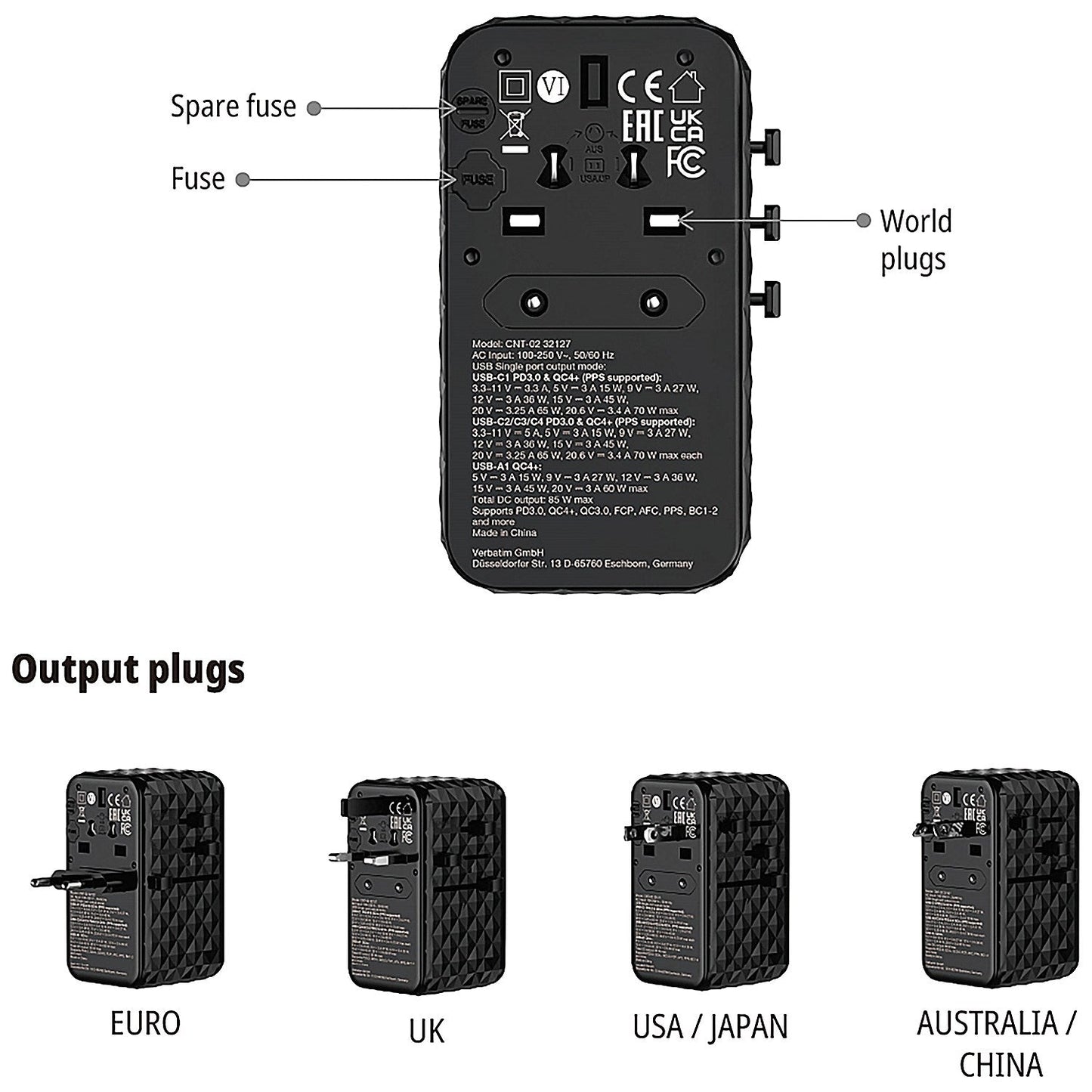 Verbatim Charge n Travel GaN III Universal 85W Travel Adapter