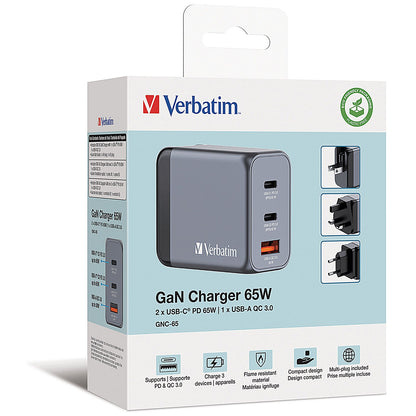 Verbatim GNC-65 GaN 65W 3 Port Charger
