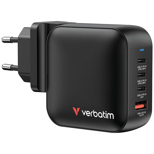 Verbatim Mini GaN 100W 4 Port Wall Charger, Black