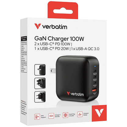Verbatim Mini GaN 100W 4 Port Wall Charger, Black