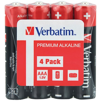 Verbatim AAA Alkaline Batteries, Pack of 4