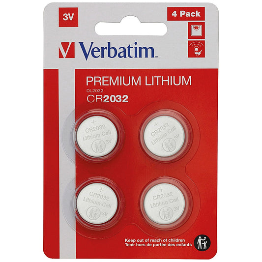 Verbatim CR2032 Premium Lithium Batteries, Pack of 4