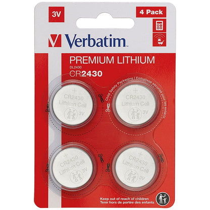 Verbatim CR2430 Premium Lithium Batteries, Pack of 4