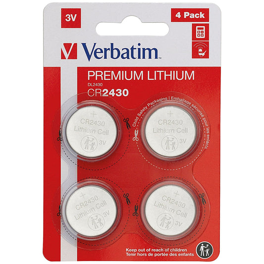 Verbatim CR2430 Premium Lithium Batteries, Pack of 4