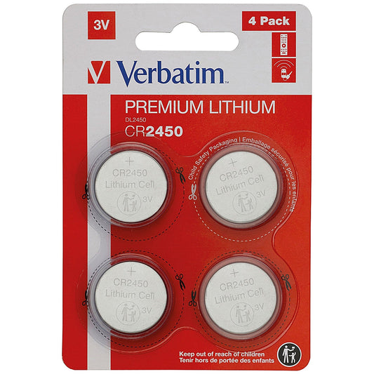 Verbatim CR2450 Premium Lithium Batteries, Pack of 4