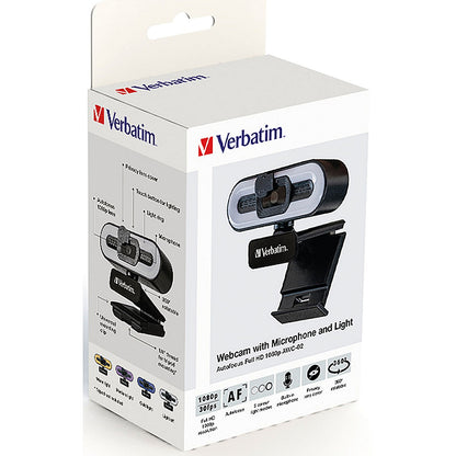 Verbatim AWC-02 Webcam with Light, 1080P HD