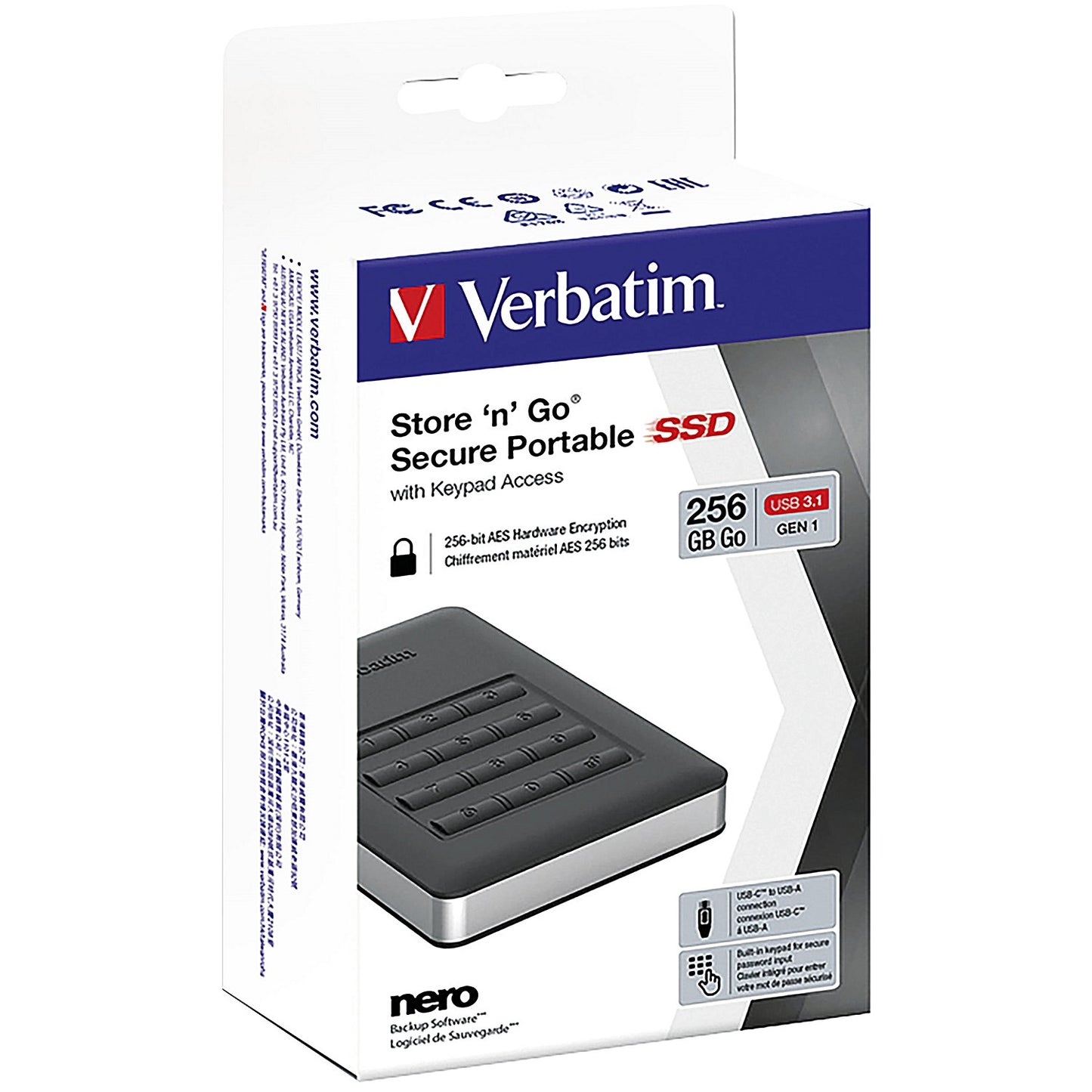 Verbatim Store 'n' Go Secure Portable SSD USB 3.1 256GB 53402