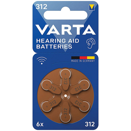 Varta Size 312 Hearing Aid Batteries, Pack of 6