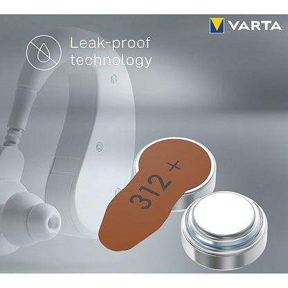Varta Size 312 Hearing Aid Batteries, Pack of 6