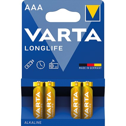 Varta Longlife AAA Alkaline Batteries, Pack of 4