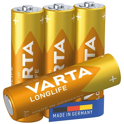 Varta Longlife AA Alkaline Batteries, Pack of 4