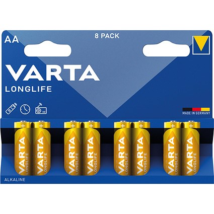 Varta Longlife AA Alkaline Batteries, Pack of 8