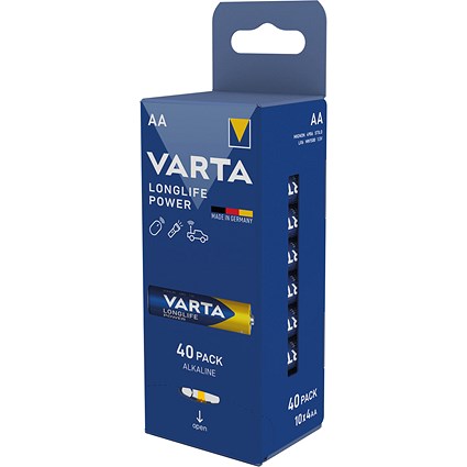 Varta Longlife Power AA Alkaline Batteries, Pack of 40