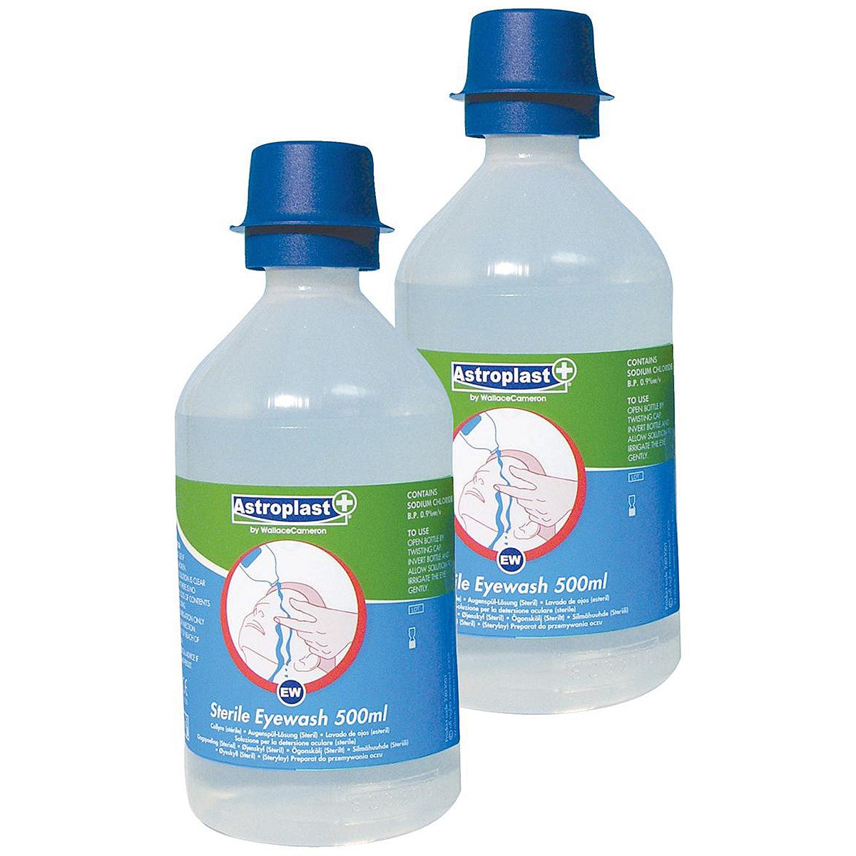 Wallace Cameron Eyewash, Sterile Water Bottles for Eye Care Dispensers, 500ml, Pack of 2