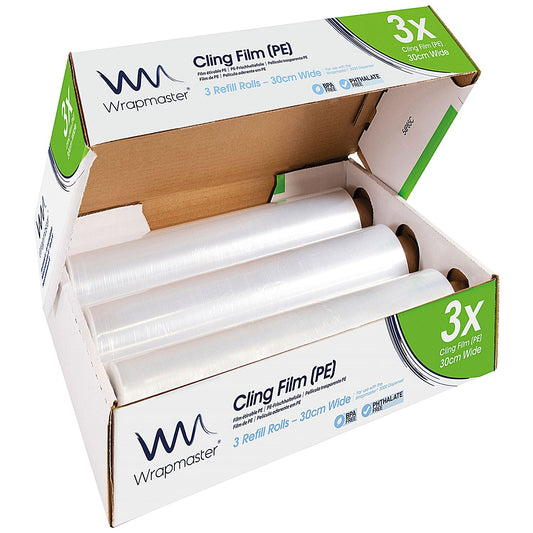 Wrapmaster 3000 Cling Film Roll Refill, 30cm x 300m, Pack of 3