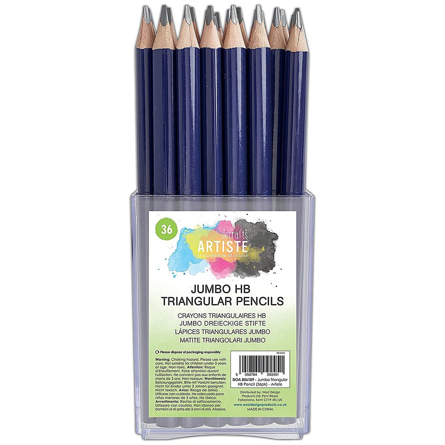Artiste Jumbo Triangular HB Pencil Tub, Charcoal, Pack of 36