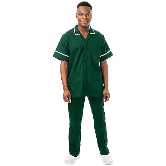 Work in Style Philz Male Healthcare Tunic, Bottle Green with White Trim, Size 36 Inch Easy2Order : WIS09220