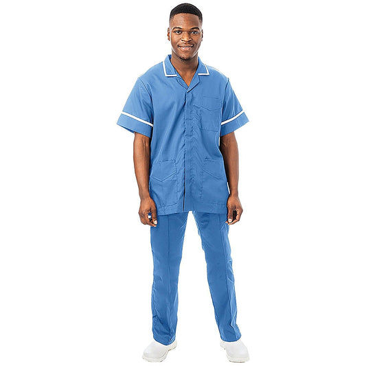 Work in Style Philz Male Healthcare Tunic, Hospital Blue with White Trim, Size 48 Inch Easy2Order : WIS09262