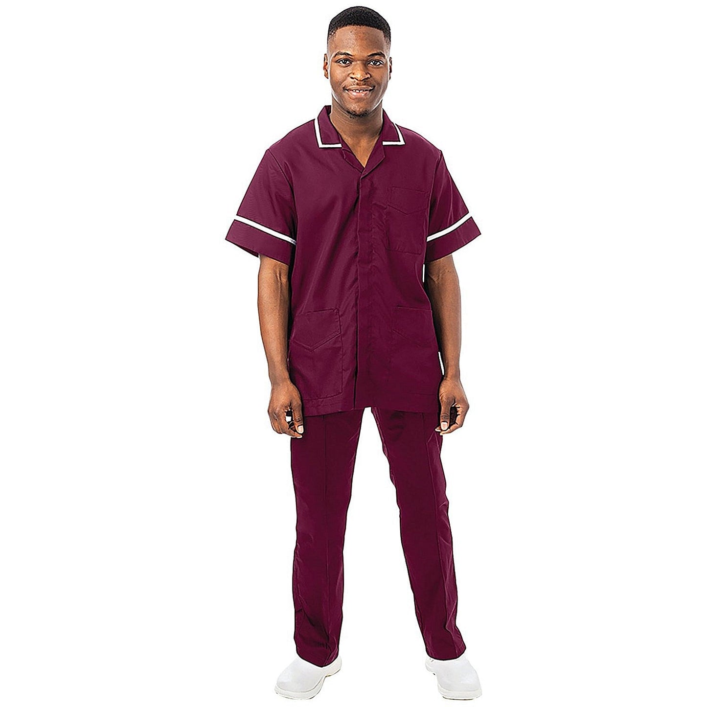 Work in Style Philz Male Healthcare Tunic, Maroon with White Trim, Size 42 Inch Easy2Order : WIS09305