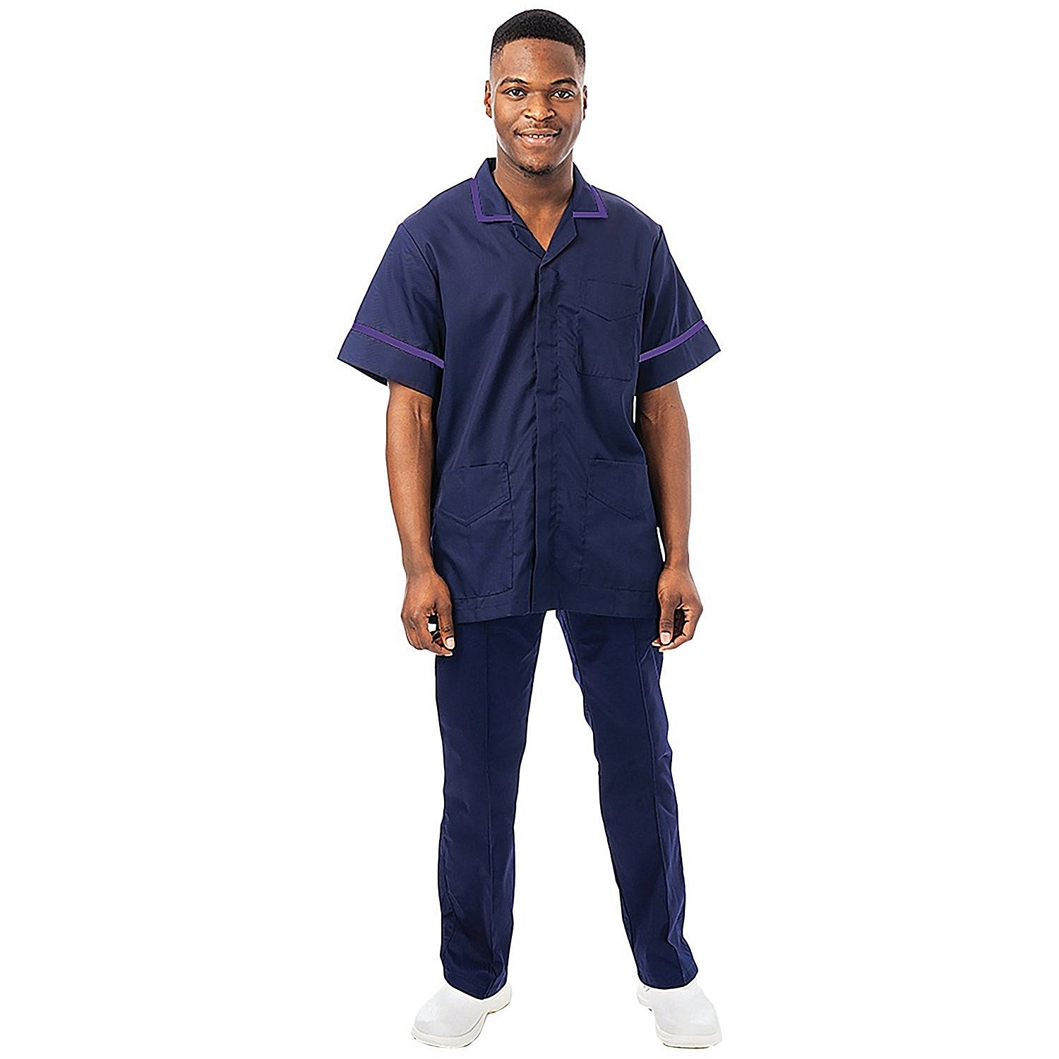 Work in Style Philz Male Healthcare Tunic, Navy with Purple Trim, Size 50 Inch Easy2Order : WIS09345