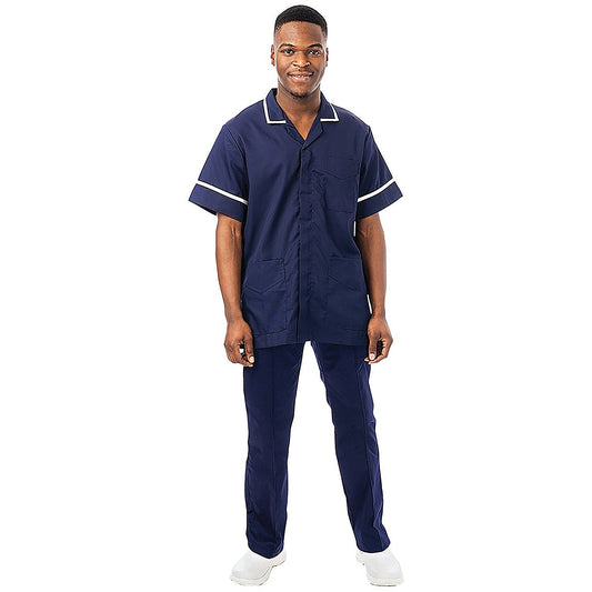 Work in Style Philz Male Healthcare Tunic, Navy with White Trim, Size 40 Inch Easy2Order : WIS09368