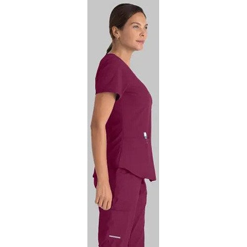 Skechers SK101 Breeze Female Scrub Top, Wine, Size XS
