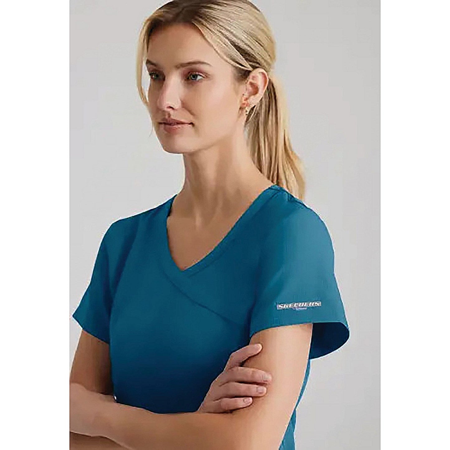 Skechers Female V Neck Scrub Top, Bahama, Large