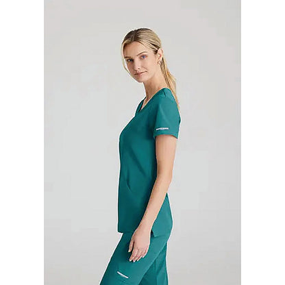 Skechers Female V Neck Scrub Top, Teal Blue, Large
