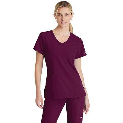 Skechers Female V Neck Scrub Top, Wine, Small
