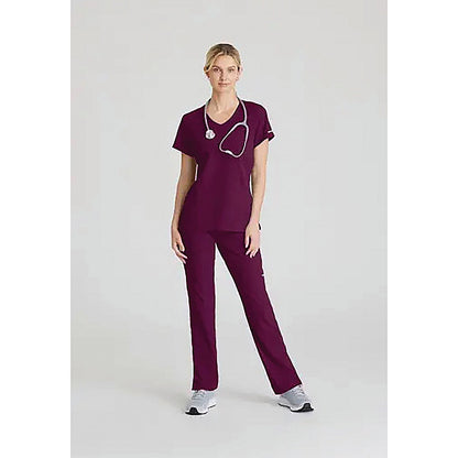 Skechers Female V Neck Scrub Top, Wine, Small