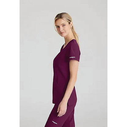 Skechers Female V Neck Scrub Top, Wine, Small