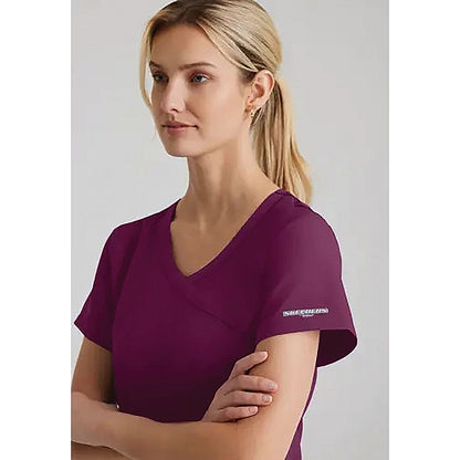 Skechers Female V Neck Scrub Top, Wine, Small Easy2Order : WIS11664