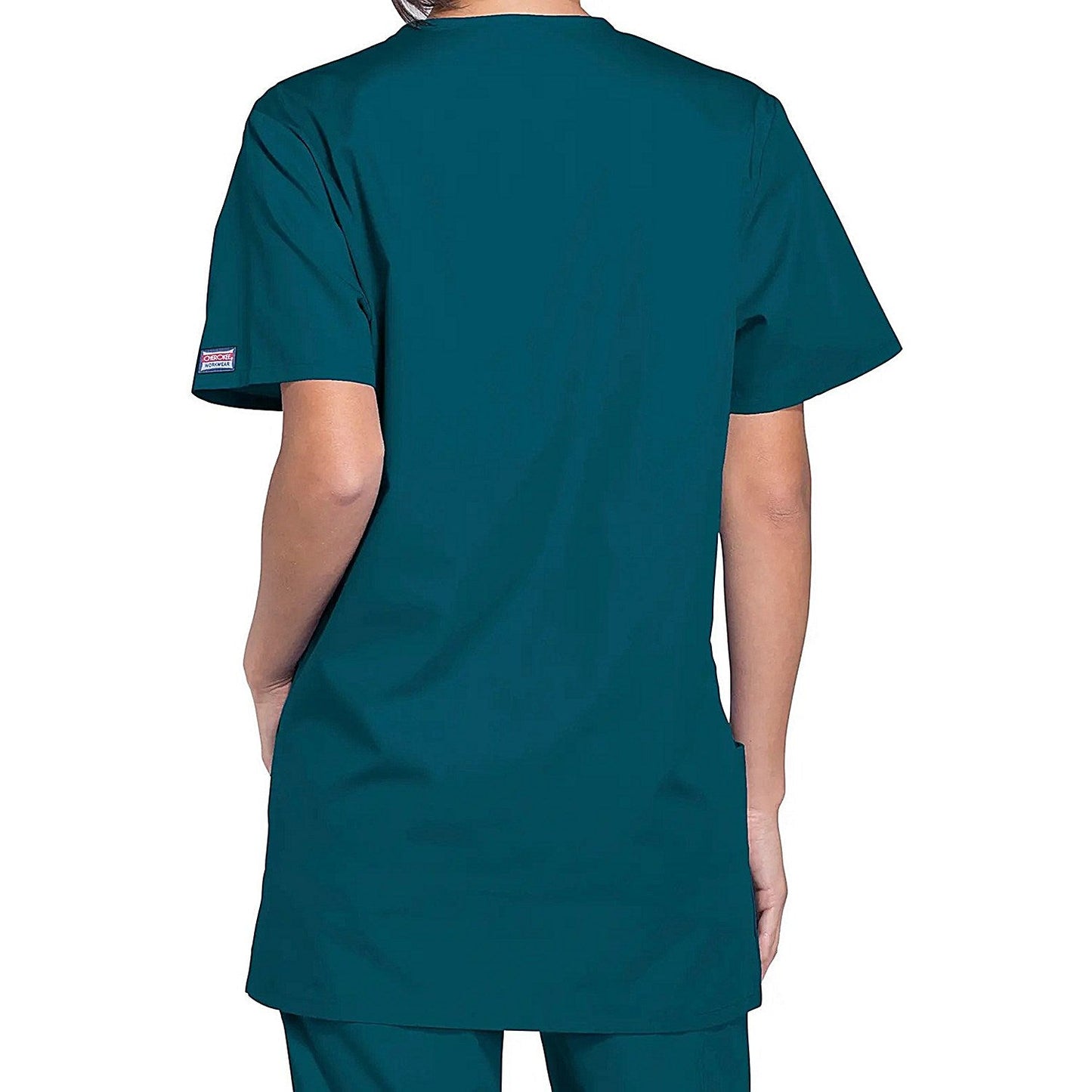 Cherokee Professional V-Neck Scrub Top, Caribbean Blue, XS