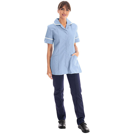 Work in Style Female Nursing Tunic, Sky with White Trim, 42 Inch