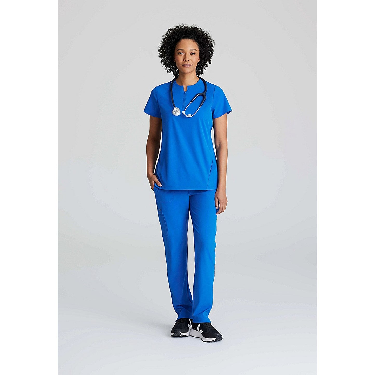 Work in Style Female Nursing Tunic, Navy with Purple Trim, 38 Inch