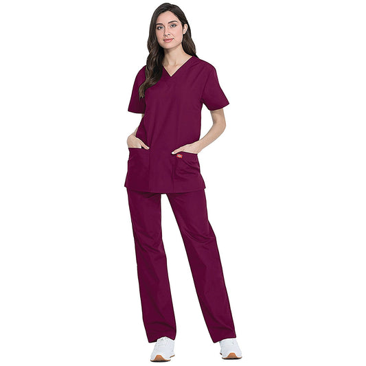 Dickies DKP520C Unisex Scrub Set Top and Trousers, Wine, Size XL