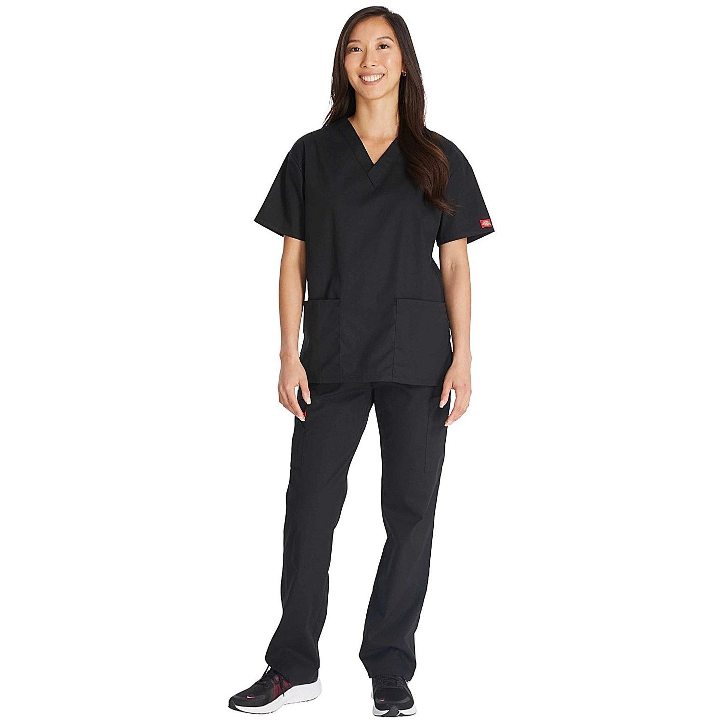 Dickies Signature V-neck Scrub Top, Black, Large