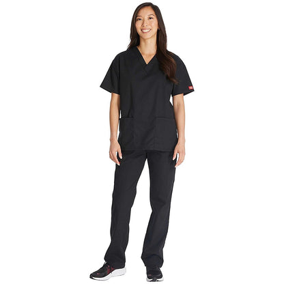 Dickies Signature V-neck Scrub Top, Black, Large