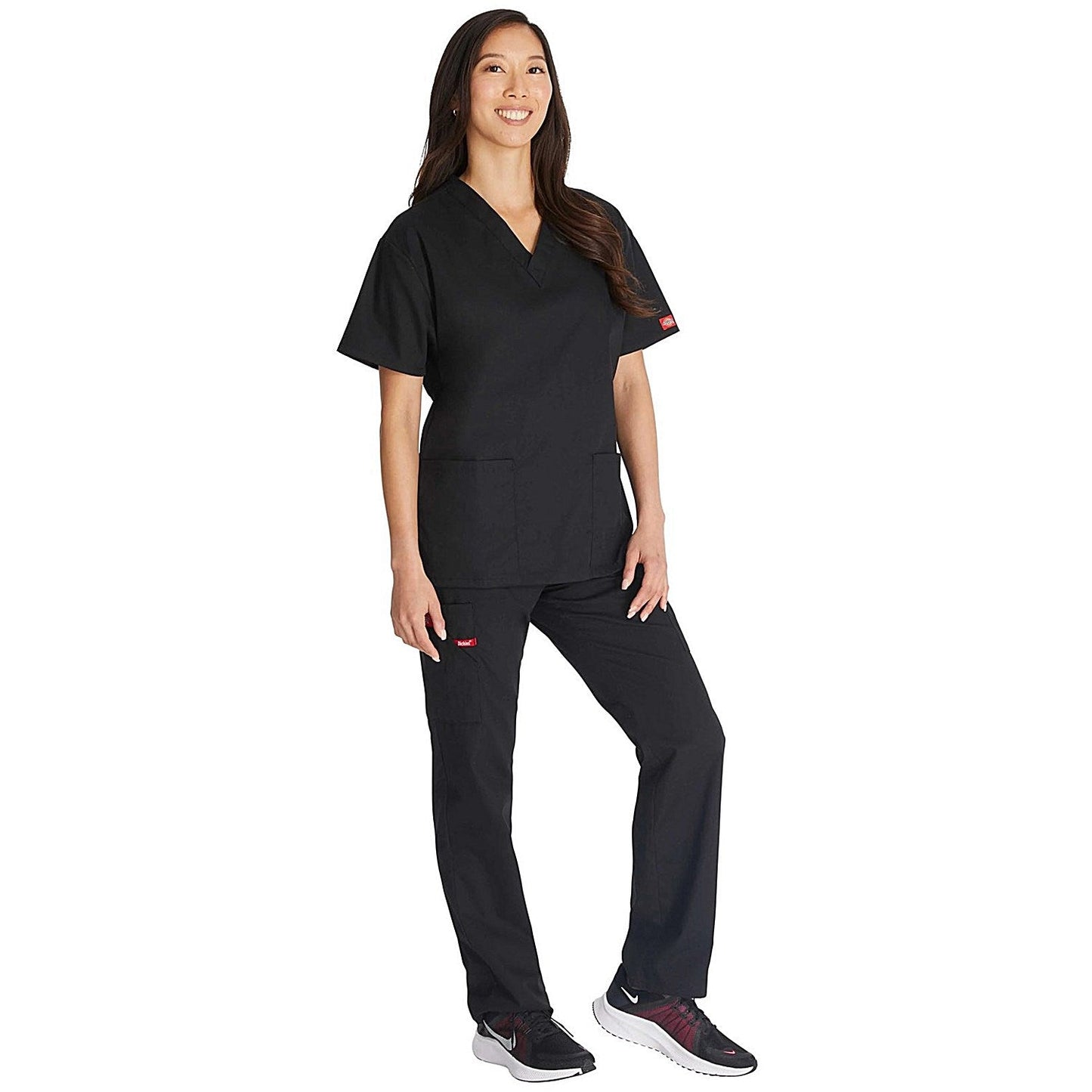 Dickies Signature V-neck Scrub Top, Black, Large