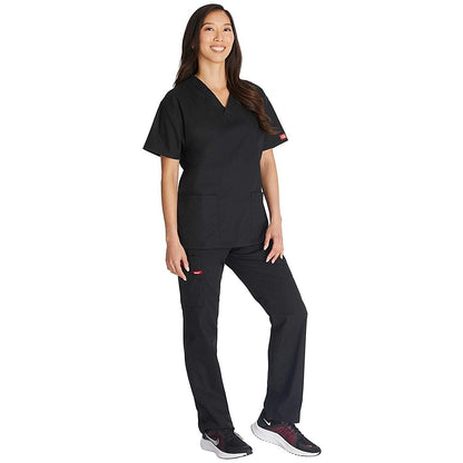 Dickies Signature V-neck Scrub Top, Black, Large