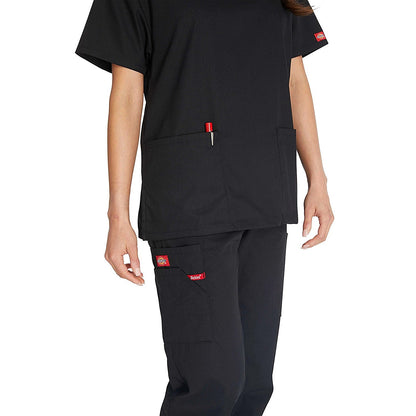 Dickies Signature V-neck Scrub Top, Black, Large