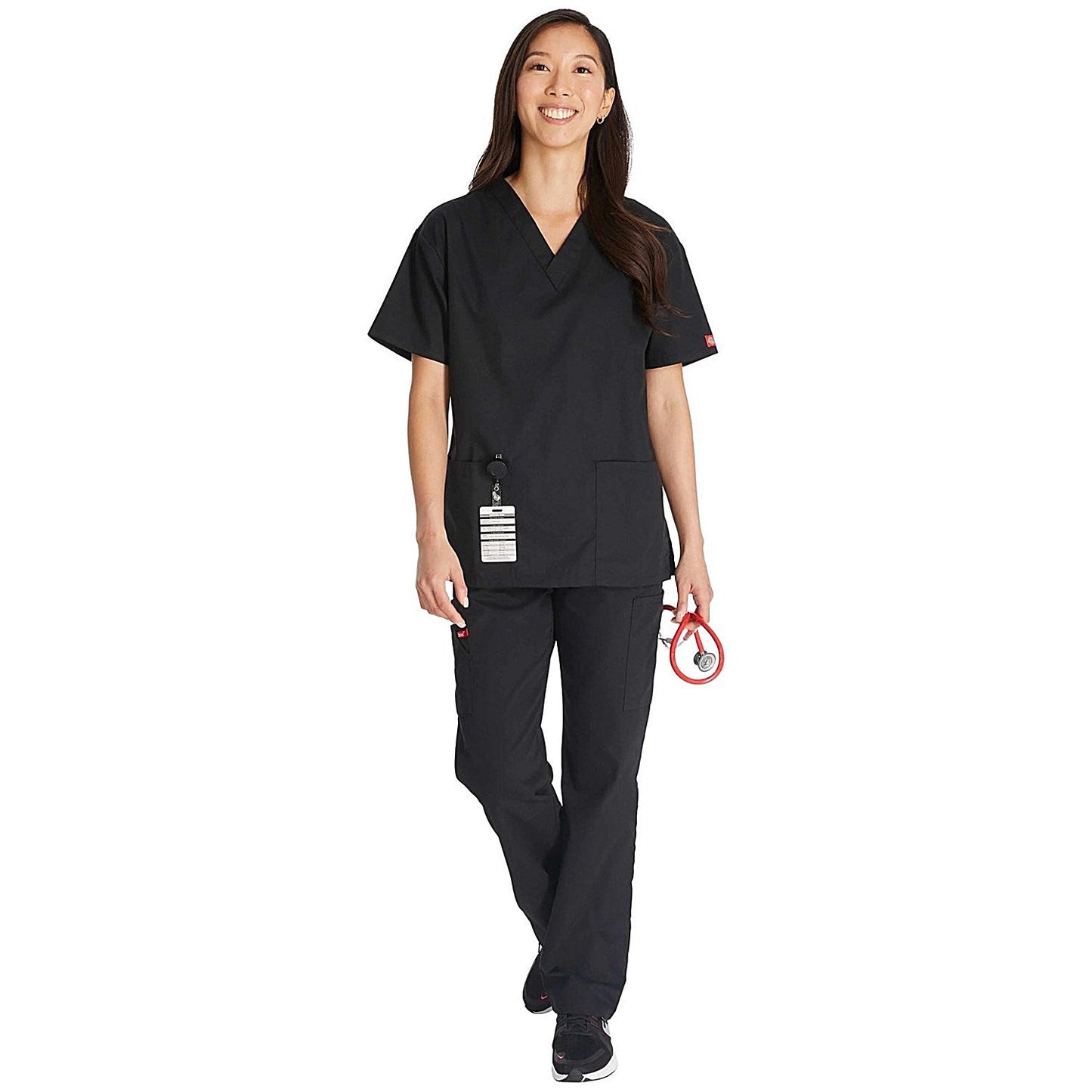 Dickies Signature V-neck Scrub Top, Black, Medium