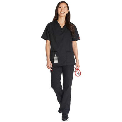 Dickies Signature V-neck Scrub Top, Black, XS